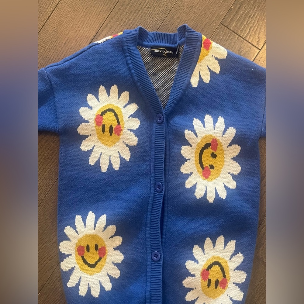 Rock Your Kid Smiley Daisy Blue Kids Cardigan